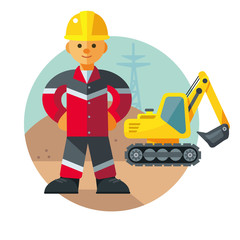 Excavator operator  next to the excavator