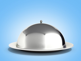 Restaurant cloche with close lid 3d render on blue