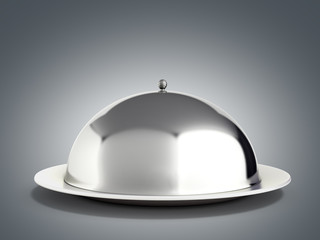 Restaurant cloche with close lid 3d render on grey