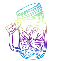 Print with a beautiful jar of crystal and diamond inside. vector illustration. a cocktail at the bar. crystal dream