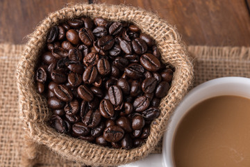 Coffee cup and coffee beans