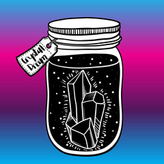 Print with a beautiful jar of crystal and diamond inside. vector illustration. a cocktail at the bar. crystal dream