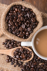 Coffee cup and coffee beans