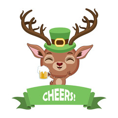 Red deer holding a glass of beer ( with decorative label )