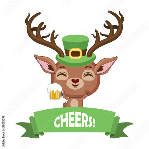 "Red deer holding a glass of beer ( with decorative label )" Stock