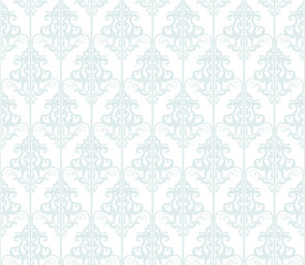 Damask seamless pattern background. Pastel blue and white. Vintage. For wedding design.