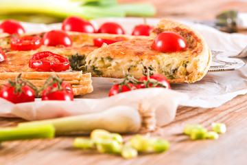 Leek and tomato quiche. 