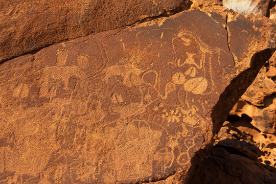 Prehistoric bushman rock engravings at Twyfelfontein, Namibia