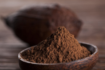 Cacao beans and powder and food dessert background