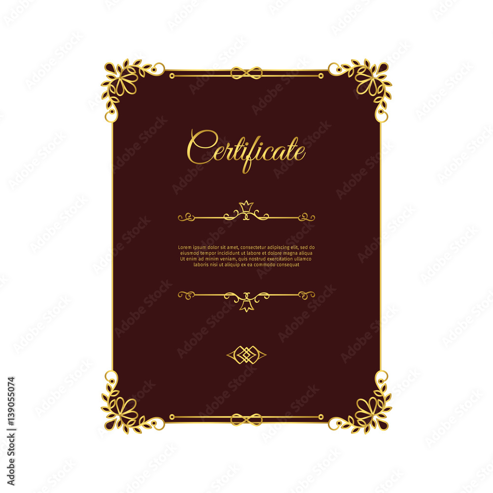 Poster dark red certificate with golden elements
