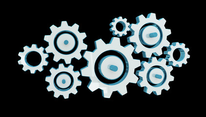 Digital gear icons 3D rendering