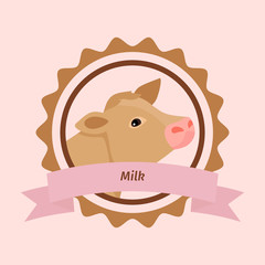Beige cow head milk label
