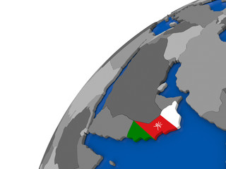 Oman with flag on political globe