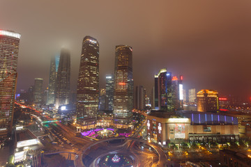 Modern urban nightscape,  Pudong, Lujiazui  ,Shanghai,