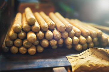 Stock of handmade cigars.Traditional manufacture of cigars. Dominican Republic