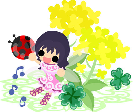 Pretty fairy and beautiful brassica and ladybug and clover