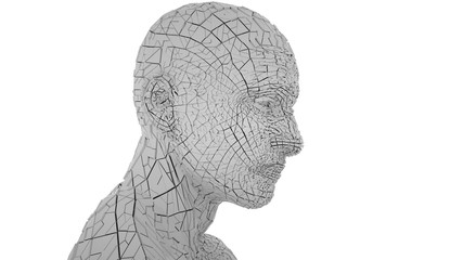 Digital man close up, isolated on white background, 3 d render