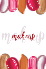 Makeip foundation and lipstick smear strokes
