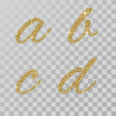 Gold glitter powder letter a,b,c,d    in  hand painted style