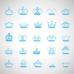 Crown Icons Set-Isolated On Gray.Trendy Flat Style.Collection For Web Site,App And UI.Awards For Winners,Champions,Leadership.Elements For Label,Game, Hotel.Royal King, Queen,Princess Crown.Thin Line