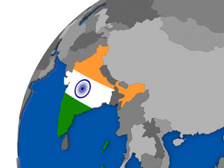 India with flag on political globe