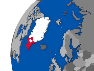 Greenland with flag on political globe