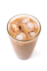 Fototapeta na wymiar Ice coffee in a glass over white background