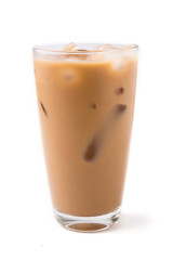 Ice coffee in a glass over white background