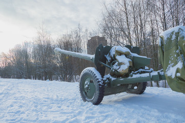 barrel anti-tank gun looking at the sky.