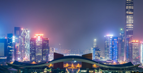 illuminated cityscape at night in Shanghai,China.