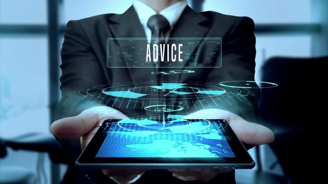 Assistance Support Advice Tips  Concept Businessman Using Hologram Tablet Technology - Loop 
