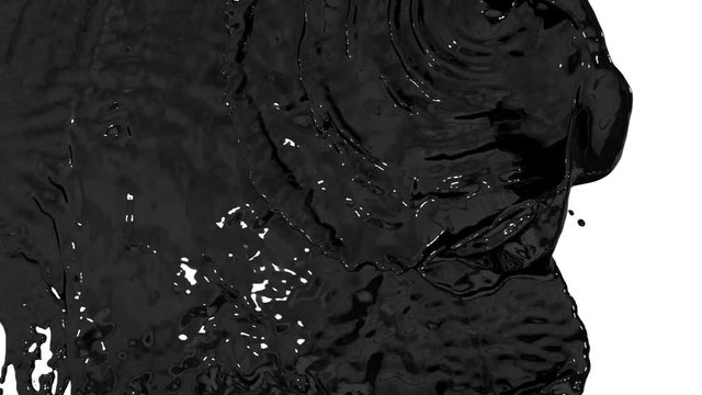 stream of black paint or oil falling on white background - screen and dripping down over white. 3d render with alpha mask for background, transition or overlays. Version 7