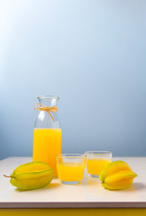 Fresh squeezed star fruit juice on the table for your health.