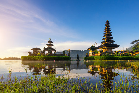 Beautiful morning at Bali lake Beratan temple - Bali, Indonesia
