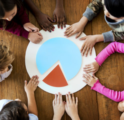 Group of Kids with Papercraft Pie Chart Business