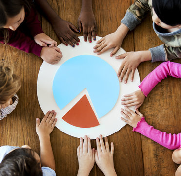 Group of Kids with Papercraft Pie Chart Business