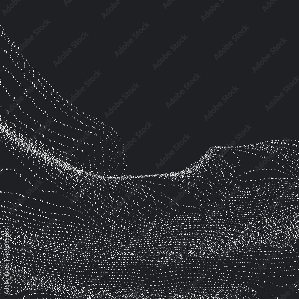 Poster composed of particles swirling abstract graphics