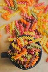 colorful italian fusilli pasta in a jar