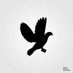 Post pigeon. messenger-pigeon. Dove and envelope. Vector illustration. Dove silhouette