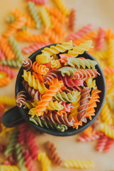 colorful italian fusilli pasta in a jar