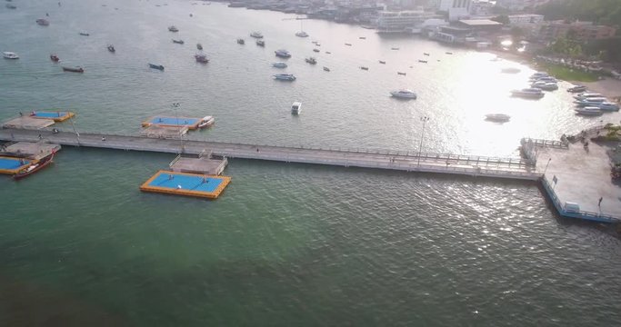 Aerial View of Pier and Tour Boats in Pattaya Bay, Thailand

