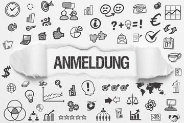 Anmeldung / weißes Papier mit Symbole