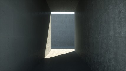 Concrete room with a corridor, 3d render