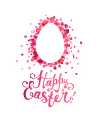 Happy Easter Greeting Card. Easter egg of pink rose petals