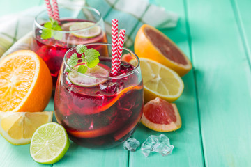 Sangria and ingredients in glasses
