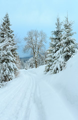 Winter Carpathian Mountains landscape.