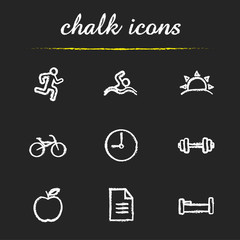 Healthy lifestyle chalk icons set