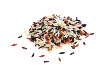 Raw organic brown rice on white background