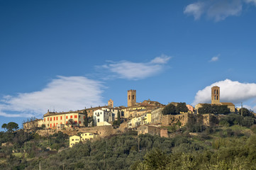 Beautiful panorama of the medieval village of Montepescali overlooking the whole hill and the...