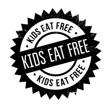 Kids Eat Free Rubber Stamp. Grunge Design With Dust Scratches. Effects Can Be Easily Removed For A Clean, Crisp Look. Color Is Easily Changed.